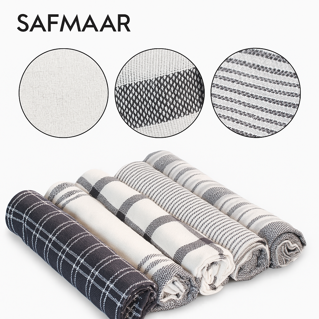 Tea Towels - 100% Cotton Kitchen Tea towels with Highly Super Absorbent  Lint Free,  Long Lasting 70 x 50 cm - Pack of 5 (Grey)