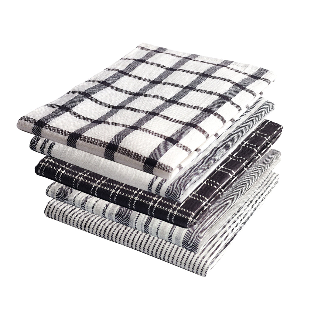 Tea Towels - 100% Cotton Kitchen Tea towels with Highly Super Absorbent Tea Towels set, Soft Hand Towels, Lint Free, Quick Dry, Long Lasting 70 x 50 cm - Pack of 5 (Grey)