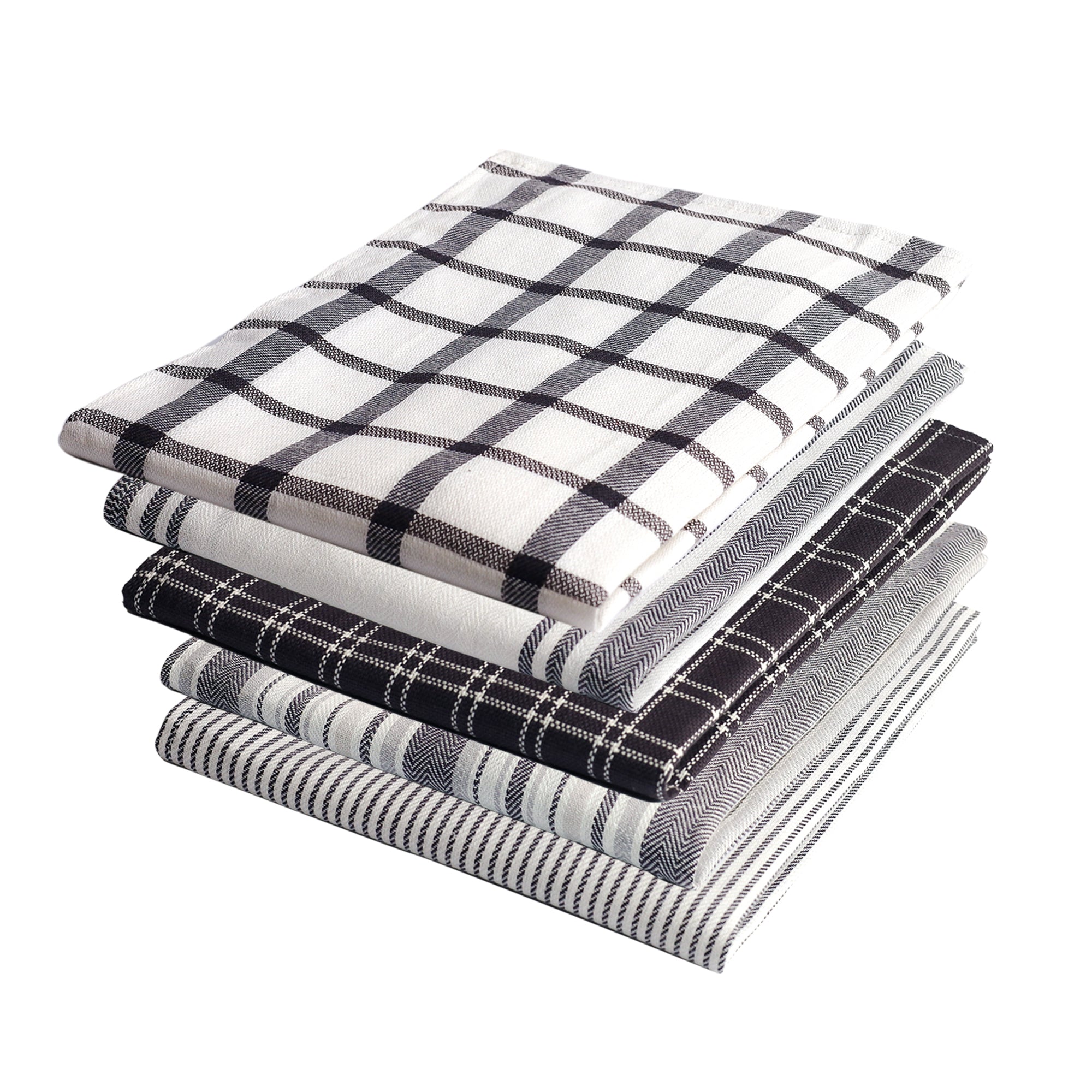 Tea Towels - 100% Cotton Kitchen Tea towels with Highly Super Absorbent Tea Towels set, Soft Hand Towels, Lint Free, Quick Dry, Long Lasting 70 x 50 cm - Pack of 5 (Grey)