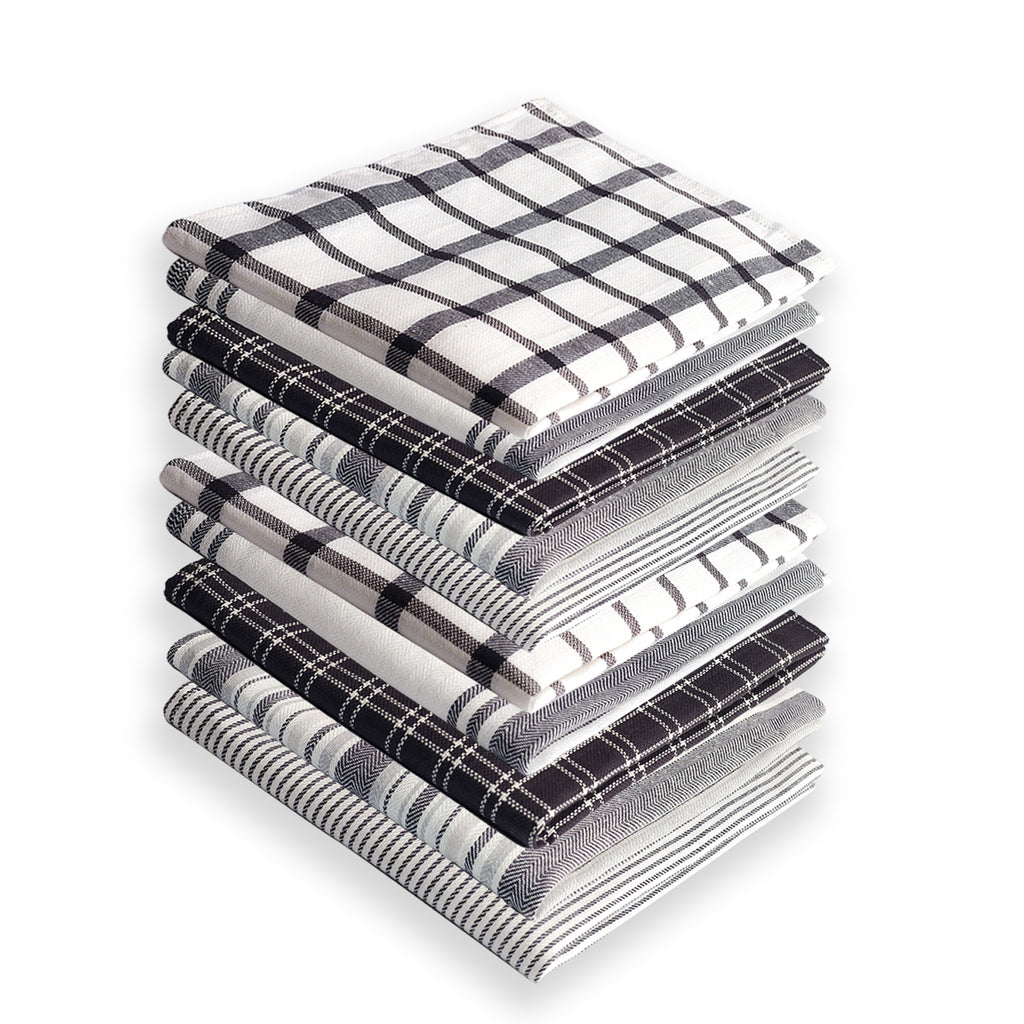 Tea Towels - 100% Cotton Kitchen Tea towels with Highly Super Absorbent Tea Towels set, Soft Hand Towels, Lint Free, Quick Dry, Long Lasting 70 x 50 cm - Pack of 5 (Grey)